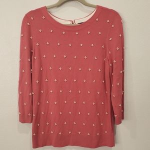 Talbots Long Sleeve Pullover Sweater with Faux Pearl Embellishments, Size Medium